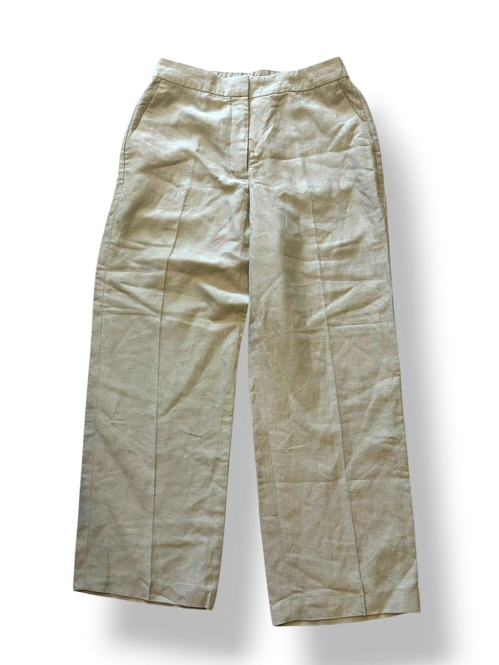 Aritzia Limitless Linen Curve Fit High Rise Wide Leg Pants Size 12 Olive Tan NWT
